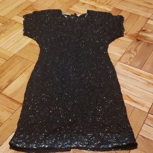 Vintage Dark Blue Sequin Evening Dress